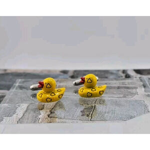 Cuff Daddy Yellow Rubber Ducky Heart Embossed Rhodium Plated Brass Cufflinks